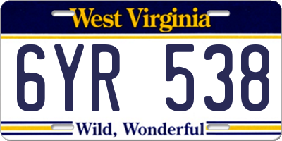 WV license plate 6YR538