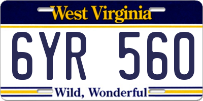 WV license plate 6YR560