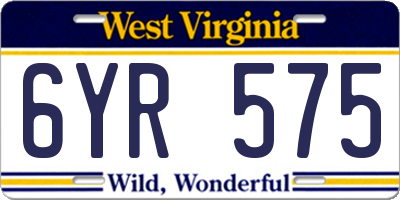 WV license plate 6YR575
