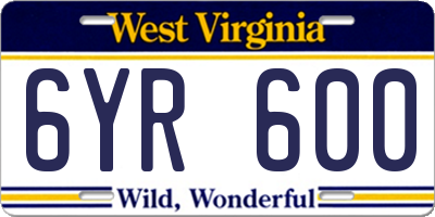 WV license plate 6YR600