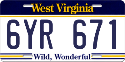 WV license plate 6YR671