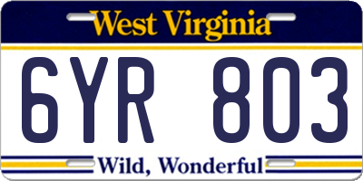 WV license plate 6YR803