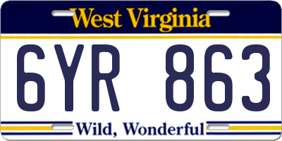 WV license plate 6YR863
