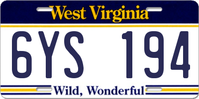 WV license plate 6YS194