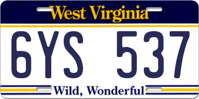 WV license plate 6YS537