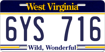 WV license plate 6YS716