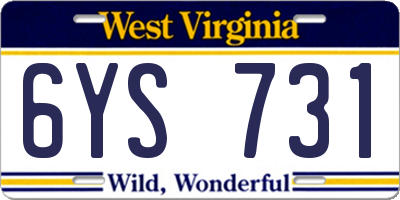 WV license plate 6YS731