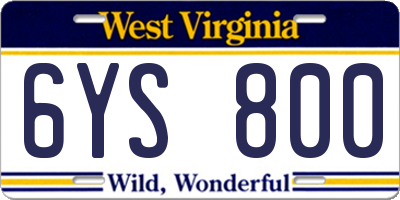 WV license plate 6YS800