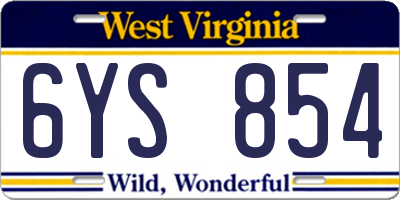 WV license plate 6YS854