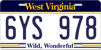 WV license plate 6YS978
