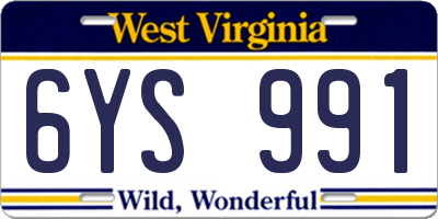 WV license plate 6YS991