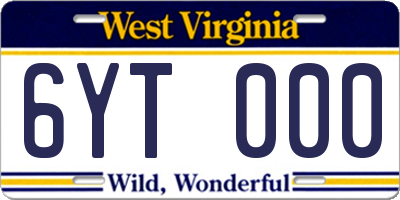 WV license plate 6YT000