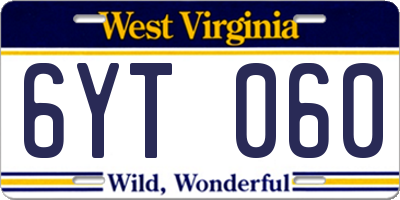 WV license plate 6YT060