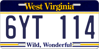 WV license plate 6YT114