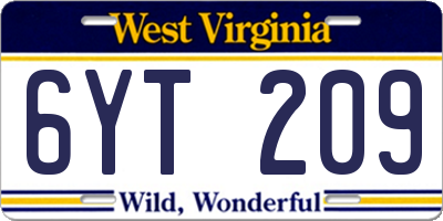 WV license plate 6YT209