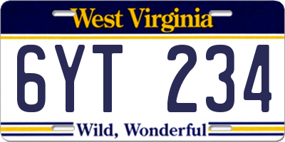WV license plate 6YT234