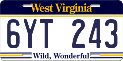 WV license plate 6YT243