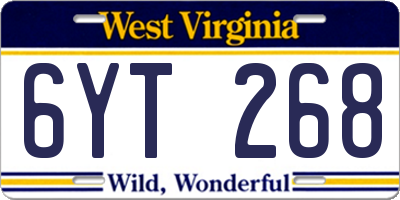 WV license plate 6YT268