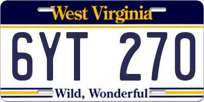 WV license plate 6YT270
