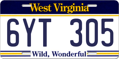 WV license plate 6YT305