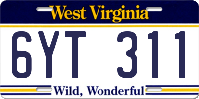 WV license plate 6YT311