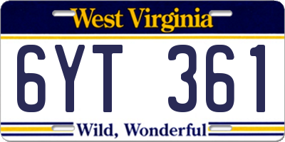 WV license plate 6YT361