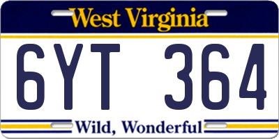 WV license plate 6YT364