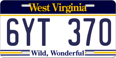 WV license plate 6YT370
