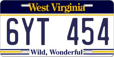 WV license plate 6YT454