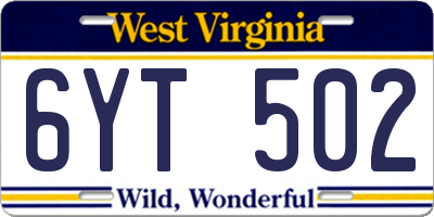WV license plate 6YT502