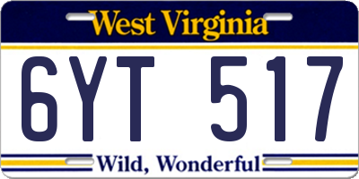 WV license plate 6YT517