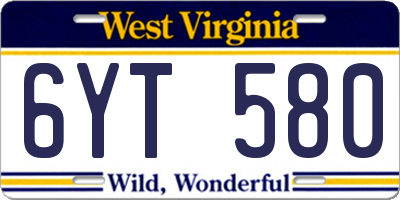 WV license plate 6YT580