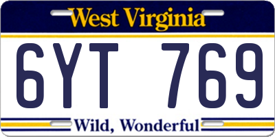 WV license plate 6YT769