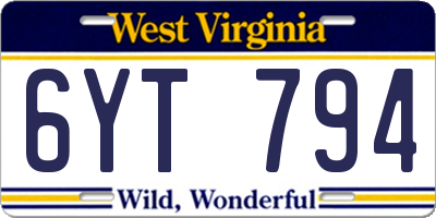 WV license plate 6YT794