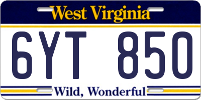 WV license plate 6YT850