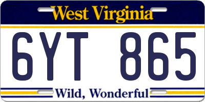 WV license plate 6YT865