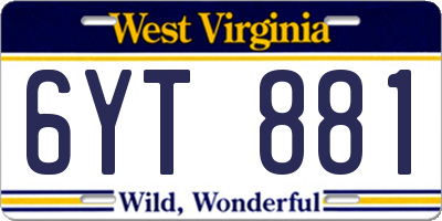 WV license plate 6YT881