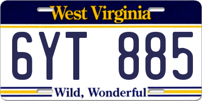 WV license plate 6YT885
