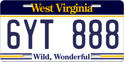 WV license plate 6YT888