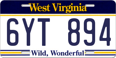 WV license plate 6YT894