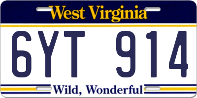 WV license plate 6YT914