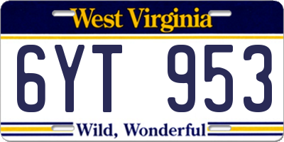 WV license plate 6YT953