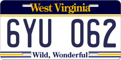 WV license plate 6YU062