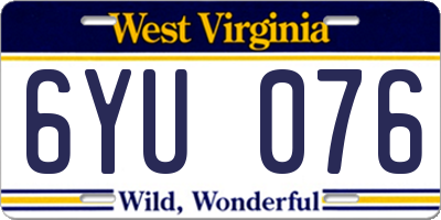 WV license plate 6YU076