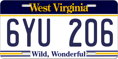 WV license plate 6YU206