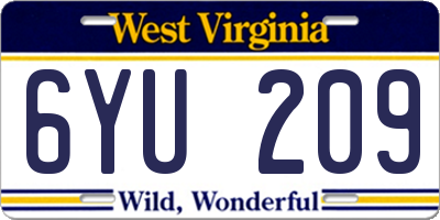 WV license plate 6YU209