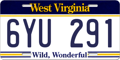 WV license plate 6YU291