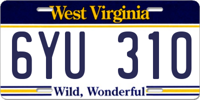 WV license plate 6YU310