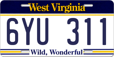 WV license plate 6YU311