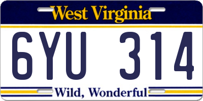 WV license plate 6YU314